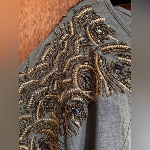 Anthropologie Vanessa Virginia Feather-Cloaked Top Olive Shirt size M/L - Picture 10 of 12